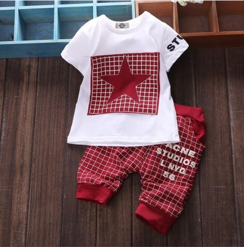 Summer and Autumn Five Star Children's Girls Boys Short Sleeve Summer Set Sports Two-Piece Set - Image 6