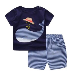 new children's summer children's clothing short-sleeved suit cotton boy girls small children cartoon summer two-piece