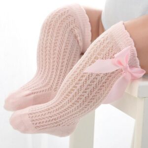 Baby Infants Kids Toddlers Girls Boys Knee High Socks Tights Leg Warmer Ribbon Bow Solid Cotton Stretch Cute Lovely