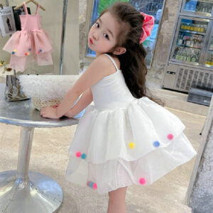 Colorful Fur Ball Sling Small Princess Dress