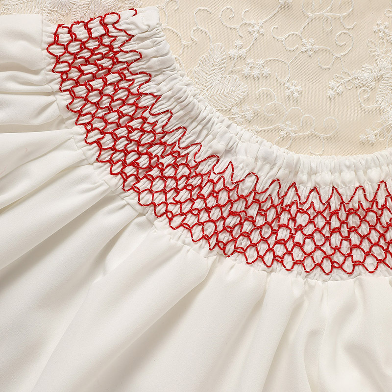 Infant Baby Girl Valentines Day Dress Lace Short Sleeve Round Neck White With Red Embroidery Party Dress - Image 4