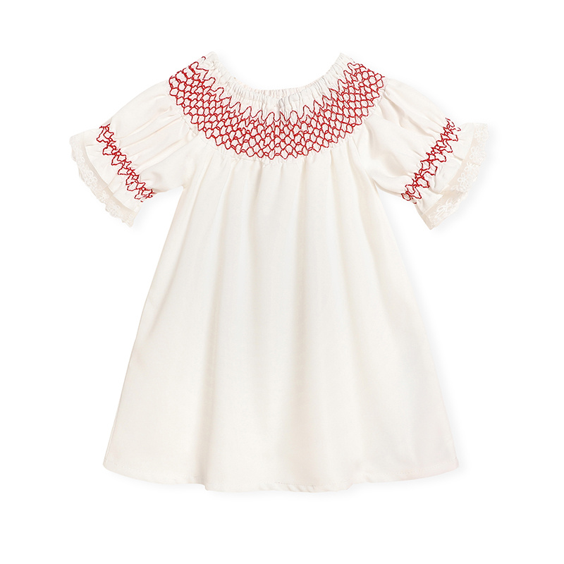 Infant Baby Girl Valentines Day Dress Lace Short Sleeve Round Neck White With Red Embroidery Party Dress - Image 7