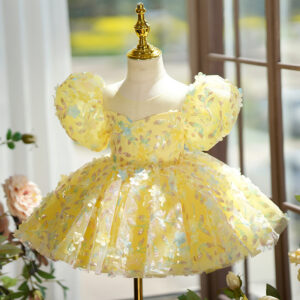 Yellow Puffy Gauze Princess Dress Children's Birthday Catwalk Performance Piano Performance