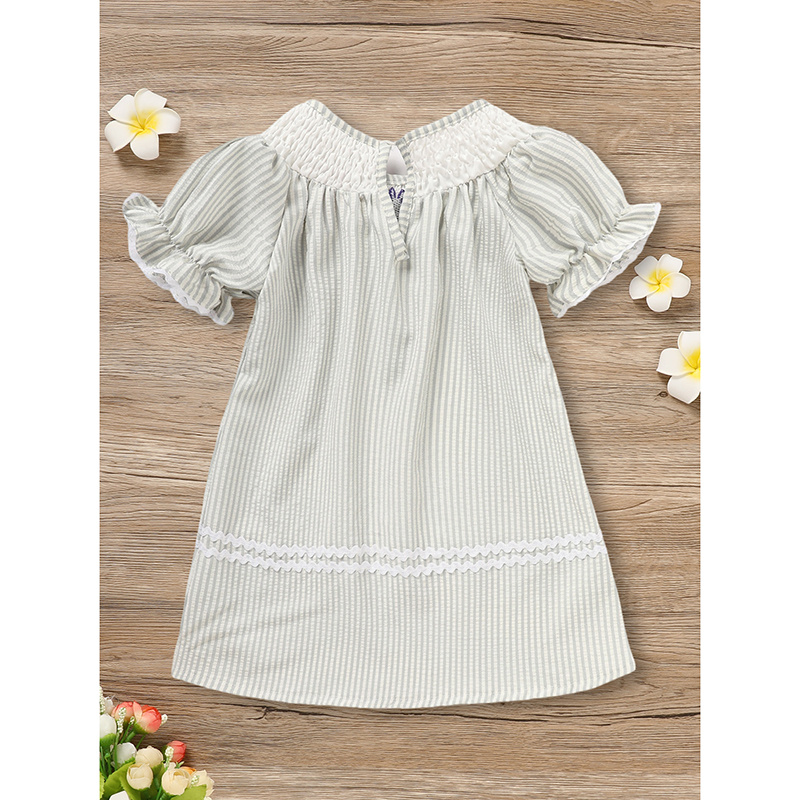 Infant Baby Girls' Easter Bunny Smocked Dress Embroidered Short Sleeve Casual Summer Dress - Image 5