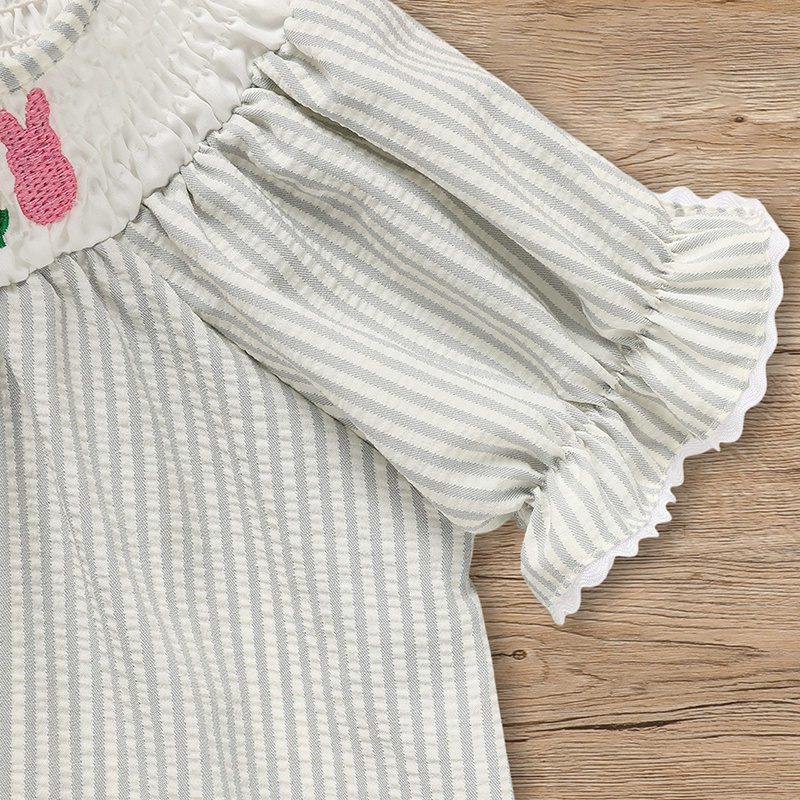 Infant Baby Girls' Easter Bunny Smocked Dress Embroidered Short Sleeve Casual Summer Dress - Image 8