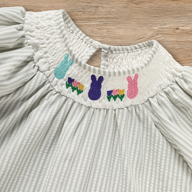 Infant Baby Girls' Easter Bunny Smocked Dress Embroidered Short Sleeve Casual Summer Dress - Image 10