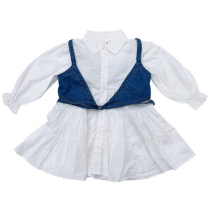 Retro Puff Sleeve Dress Denim Sling Two-Piece Set