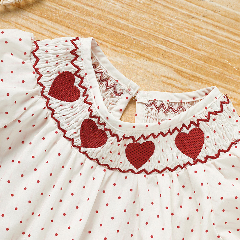 Baby Girl's Valentine's Day Dress Short Sleeve Red Heart Embroidery Dress With Headband Smocked Princess Party Dress - Image 5