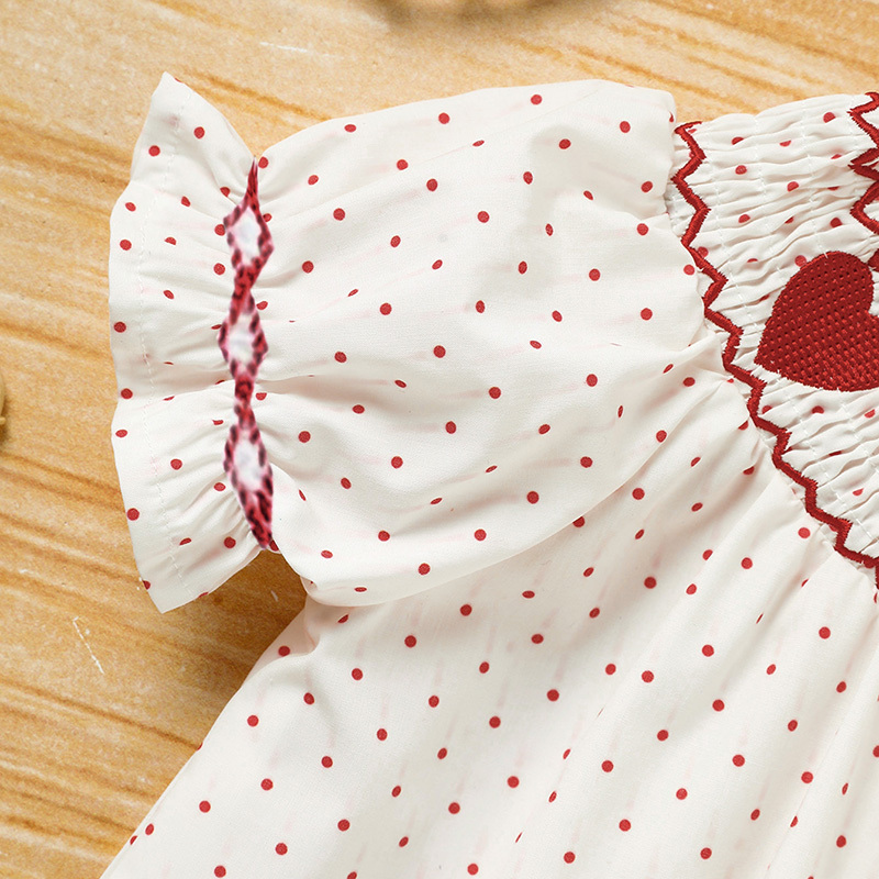 Baby Girl's Valentine's Day Dress Short Sleeve Red Heart Embroidery Dress With Headband Smocked Princess Party Dress - Image 6