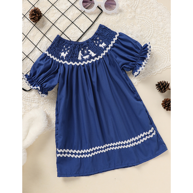 Toddler Infant Girl Christmas Santa Embroidery Short Sleeve Princess Party Dress Smocked Baby Girl Clothes - Image 5