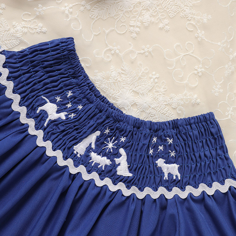 Toddler Infant Girl Christmas Santa Embroidery Short Sleeve Princess Party Dress Smocked Baby Girl Clothes - Image 7