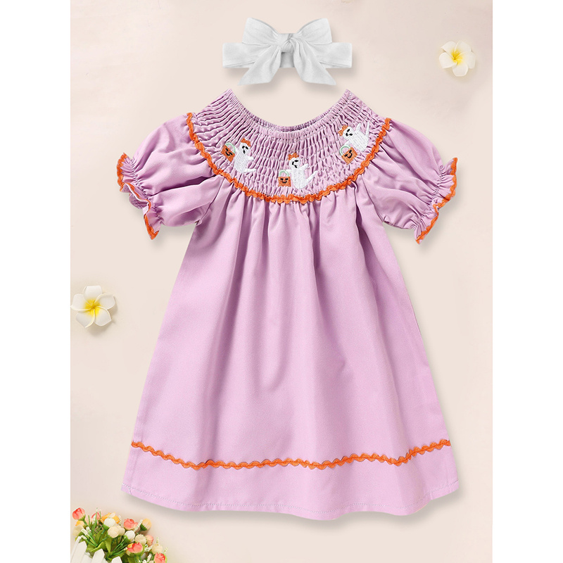 Infant Baby Girls Halloween Dress Ghost Embroidery Dress With Headband Party Costume Dresses - Image 2