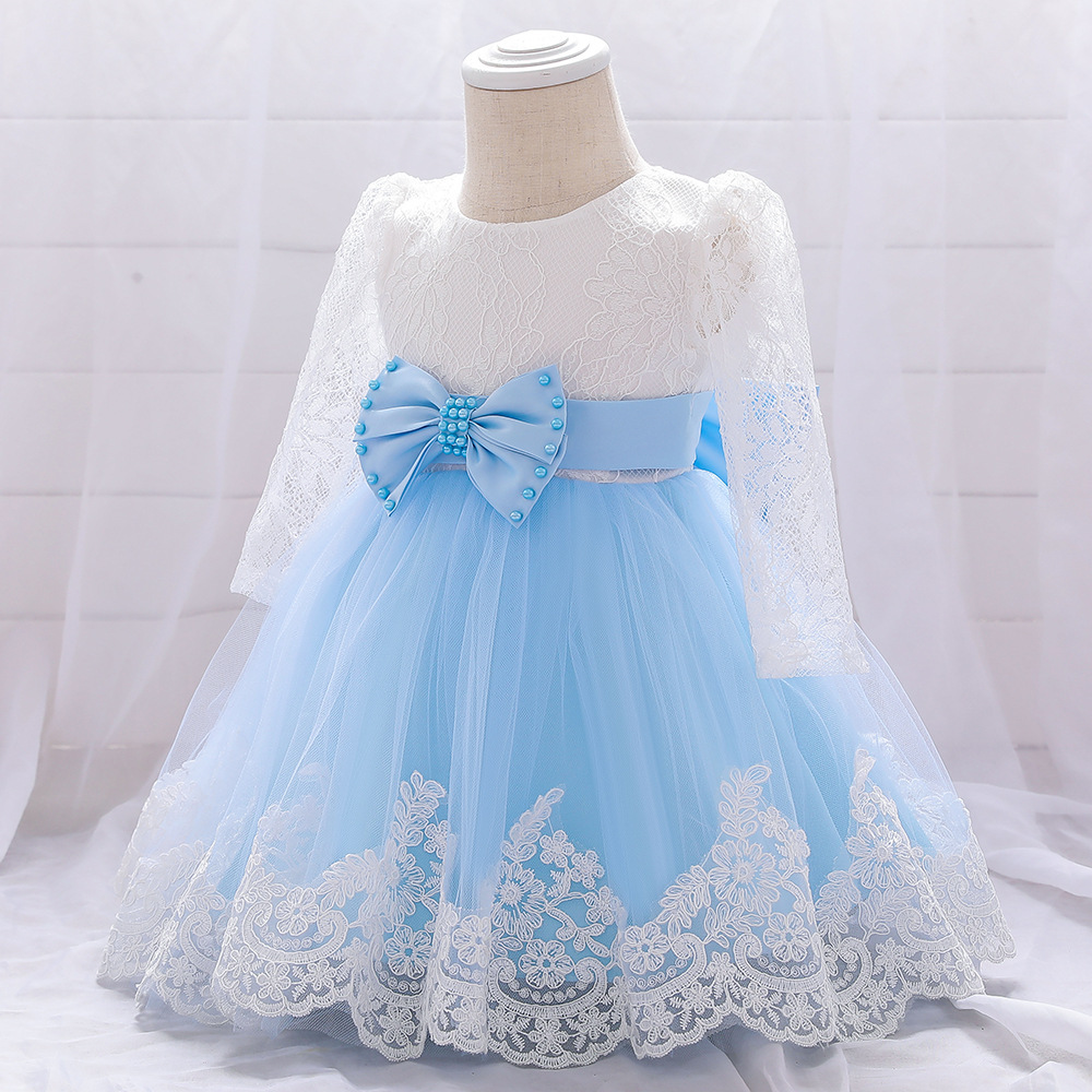 Children's Dress One Year Old Girl Lace Long Sleeve Puffy Baby Shower - Image 5
