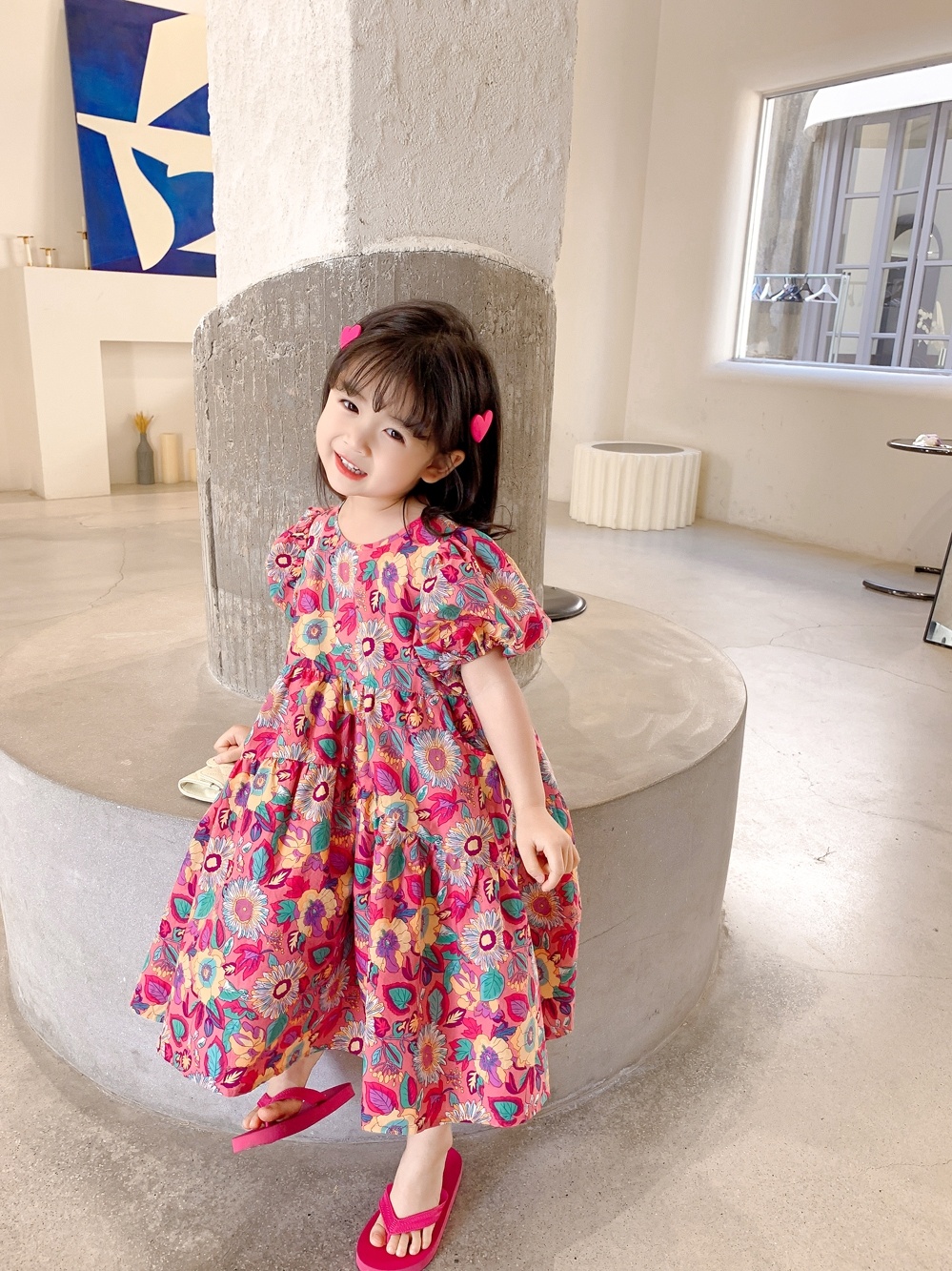 Girls' Floral Dress Short Sleeve Children's Western Style Baby - Image 2