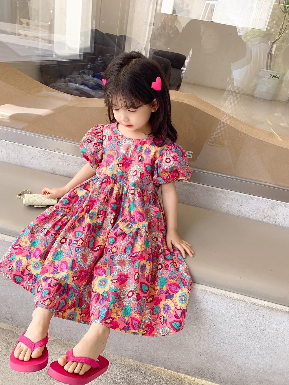 Girls' Floral Dress Short Sleeve Children's Western Style Baby - Image 5