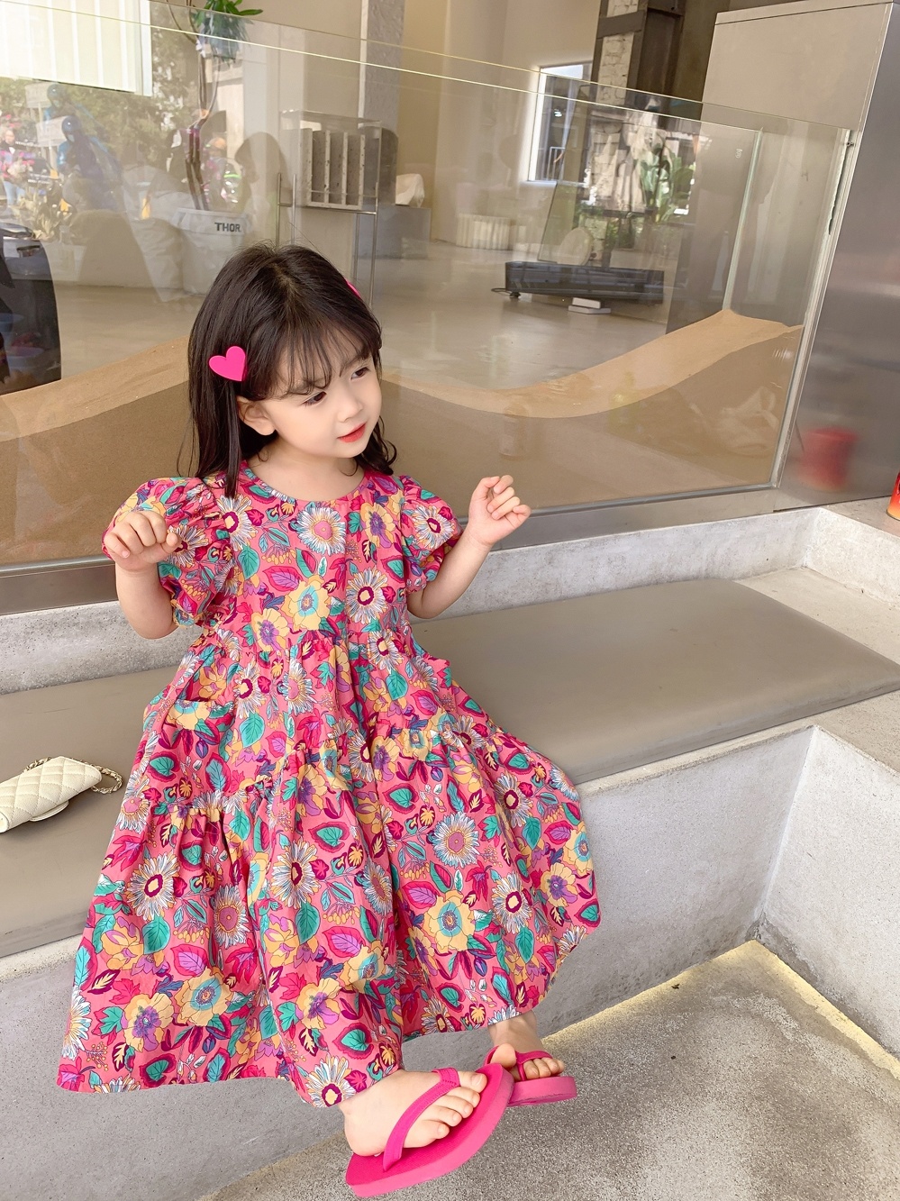 Girls' Floral Dress Short Sleeve Children's Western Style Baby - Image 6