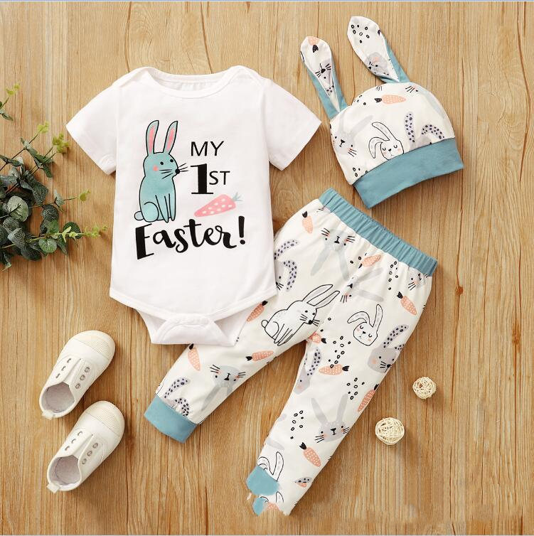 New Easter Print Rabbit Romper Three Piece 2 Colors - Image 2