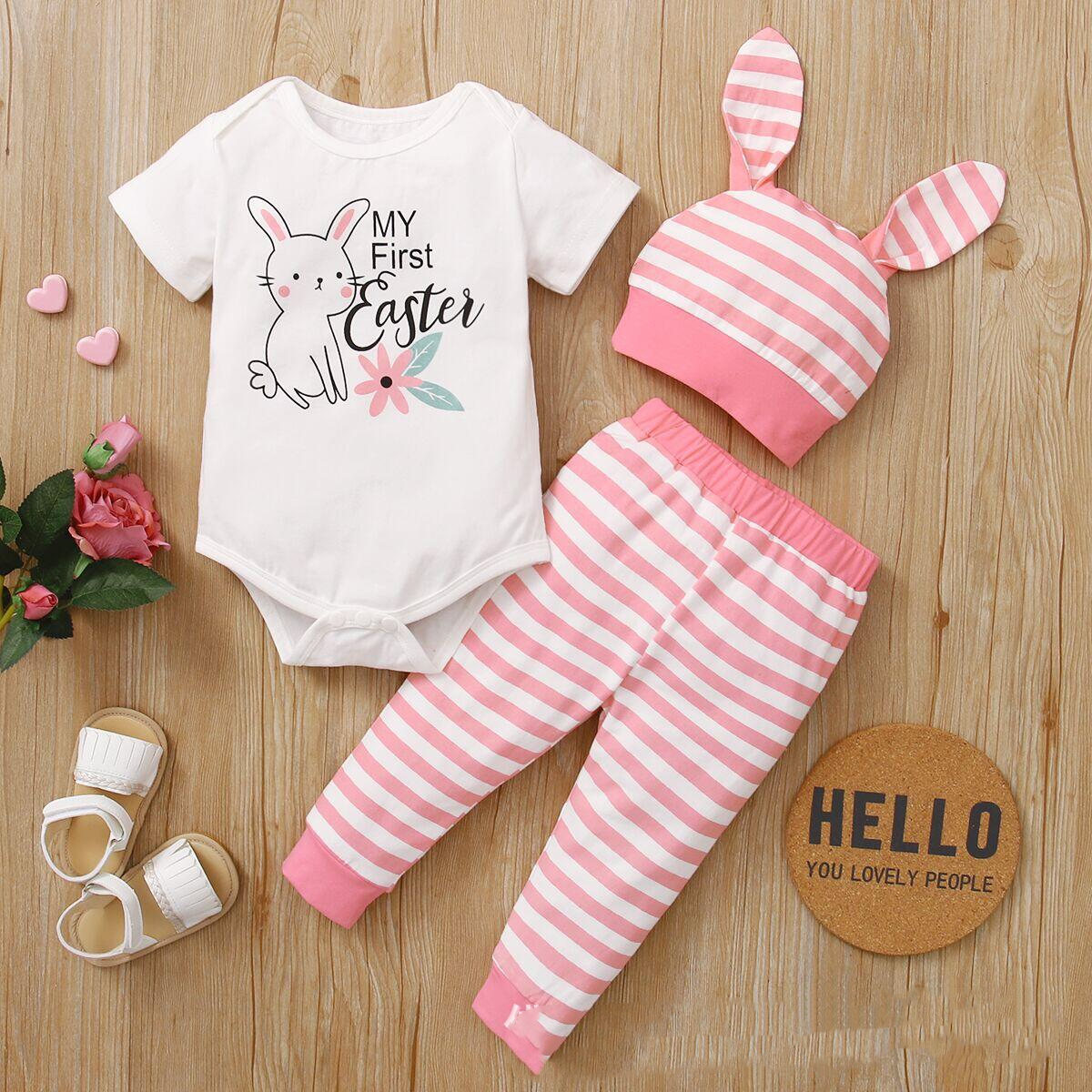 New Easter Print Rabbit Romper Three Piece 2 Colors - Image 5