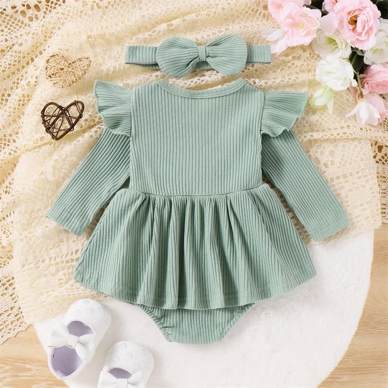Clothes For Babies Long Sleeve Sunken Stripe Small Skirt - Image 2