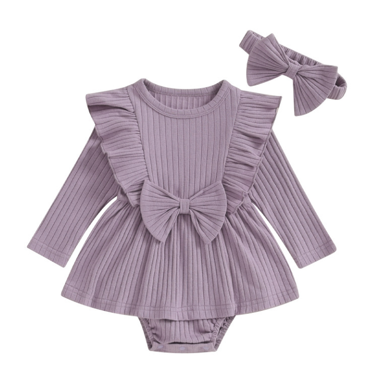 Clothes For Babies Long Sleeve Sunken Stripe Small Skirt - Image 5