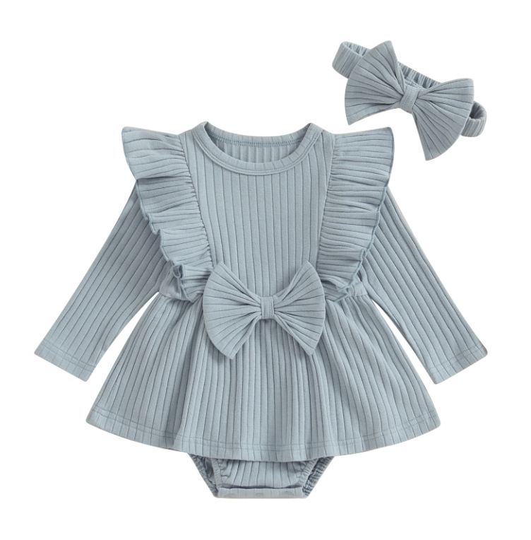Clothes For Babies Long Sleeve Sunken Stripe Small Skirt - Image 9