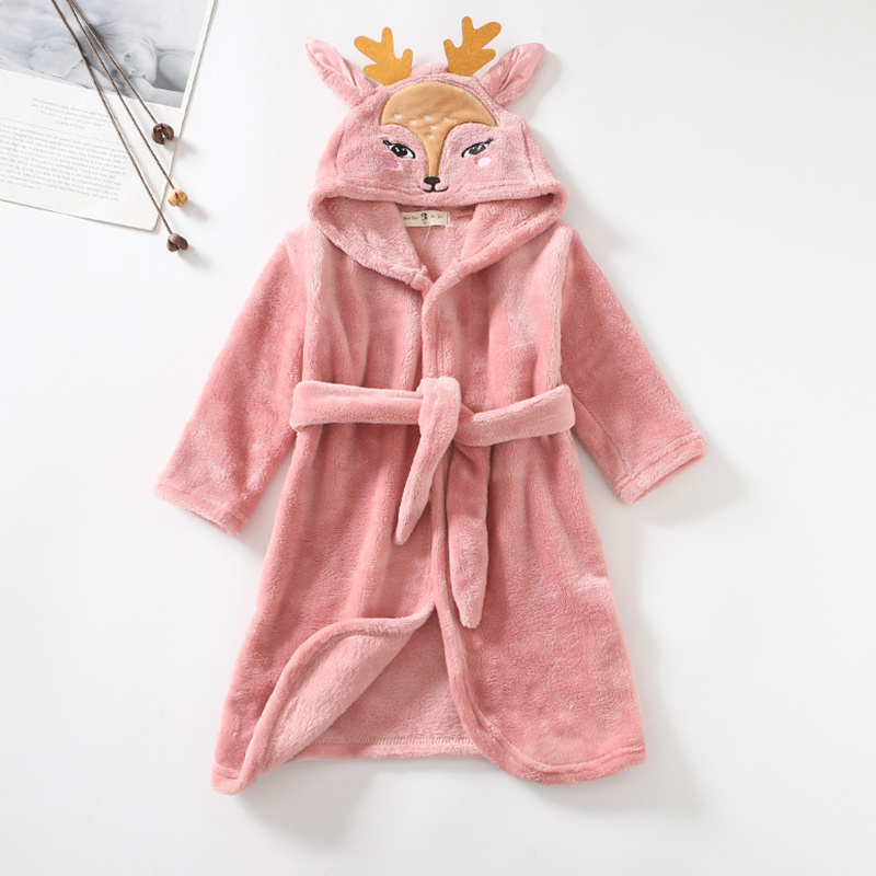 Girls Cartoon Hooded Flannel Lace-up Bathrobe - Image 2