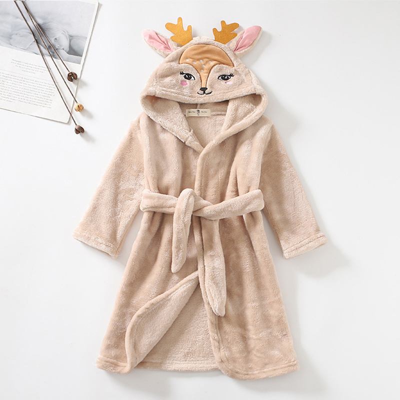 Girls Cartoon Hooded Flannel Lace-up Bathrobe - Image 3