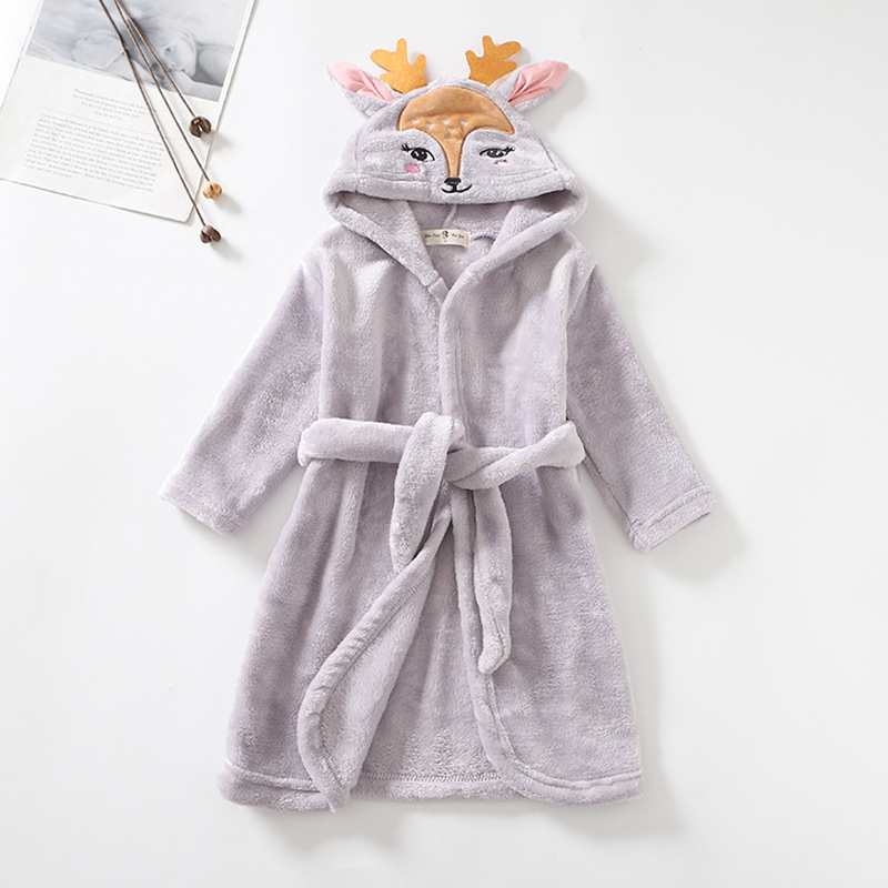 Girls Cartoon Hooded Flannel Lace-up Bathrobe - Image 4