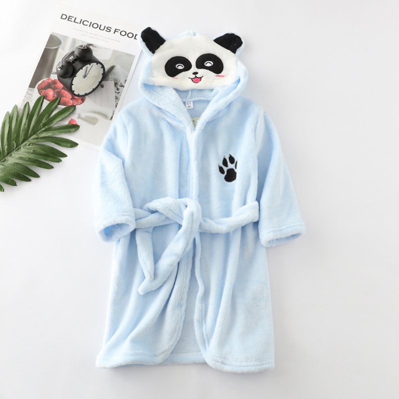 Girls Cartoon Hooded Flannel Lace-up Bathrobe - Image 7