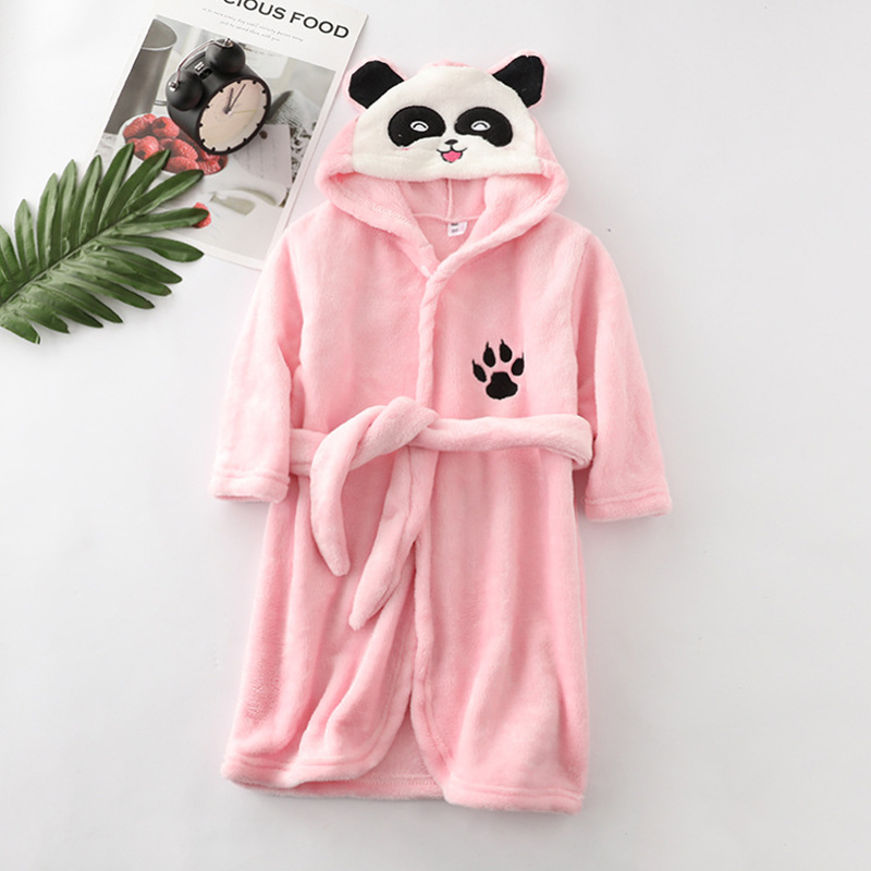 Girls Cartoon Hooded Flannel Lace-up Bathrobe - Image 10