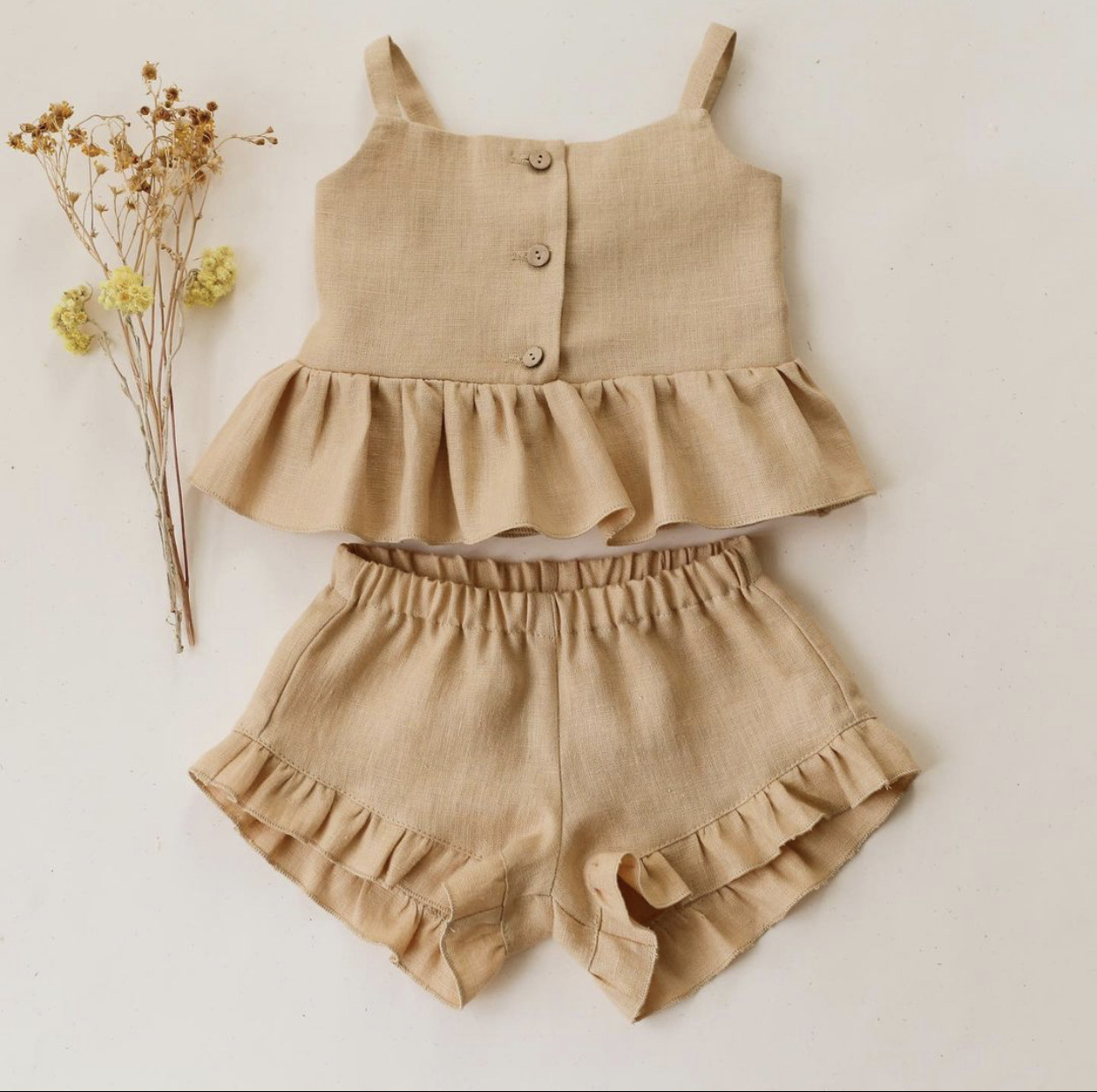 Ma Female Baby Suit Summer Sling Top Four-corner Ruffled Shorts Girls Two-piece Infant Clothing - Image 3