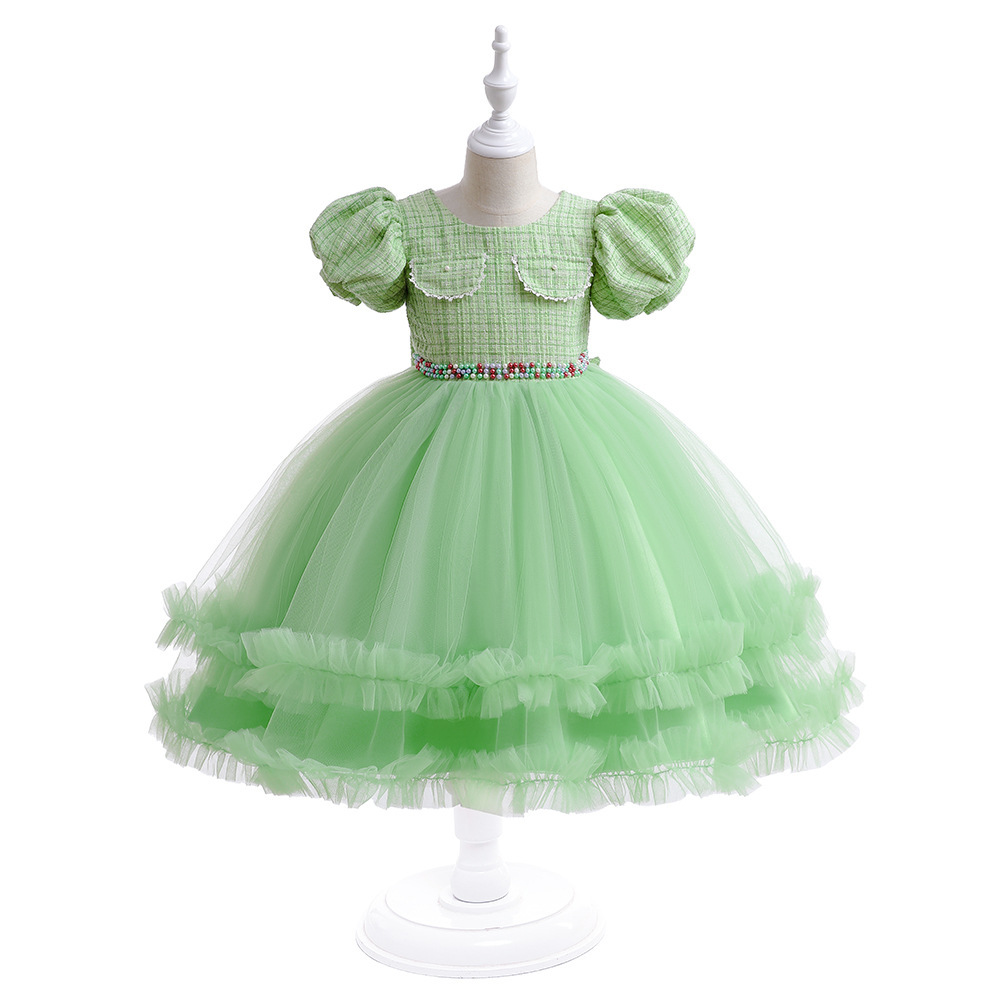 Girls' Fashion Halloween Mesh Stitching Puff Sleeve Dress - Image 9