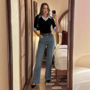 Fashionable And Versatile Mid-long Sleeve Top For Casual And Slim Fit