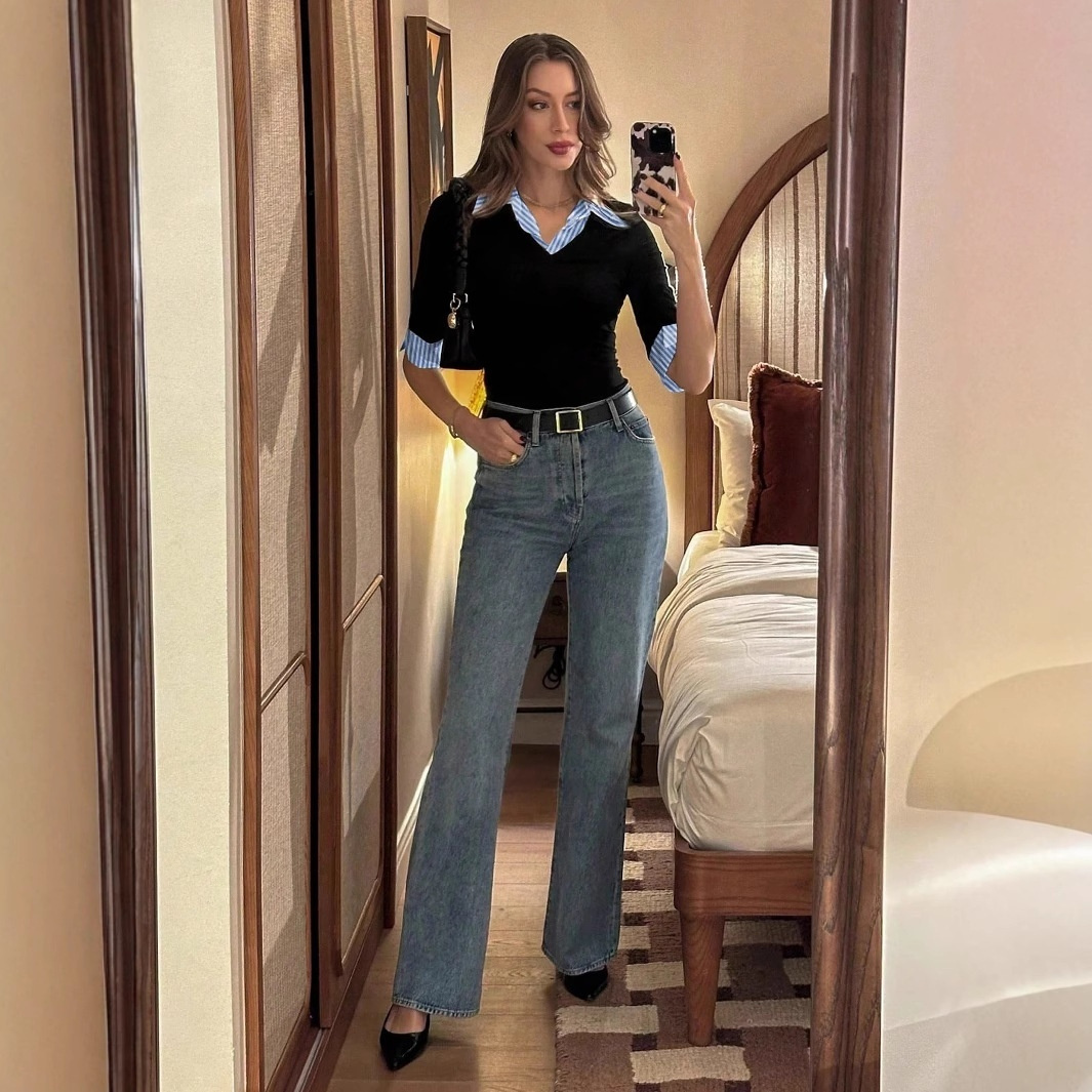 Fashionable And Versatile Mid-long Sleeve Top For Casual And Slim Fit