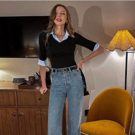 Fashionable And Versatile Mid-long Sleeve Top For Casual And Slim Fit - Image 4