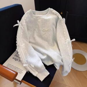 Patchwork Beaded Bow Neckline Women's Korean-style Design Top