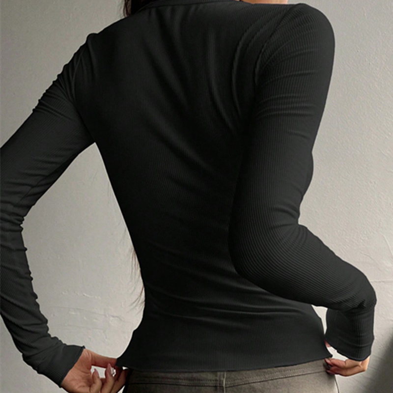 Women's Button-Front Ribbed Knit Top Round Neck Long Sleeve Fitted Sweater For Spring And Fall - Image 4