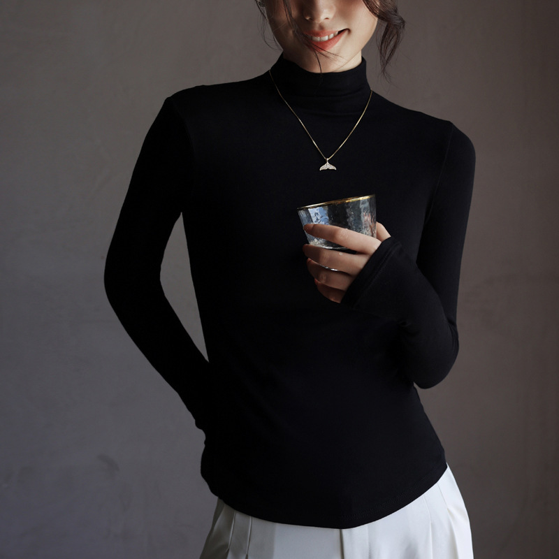 Women's Fashion Semi-Turtle Neck Long Sleeve T-Shirt