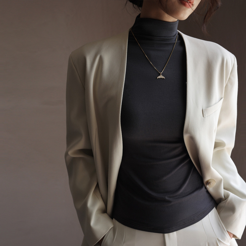 Women's Fashion Semi-Turtle Neck Long Sleeve T-Shirt - Image 2