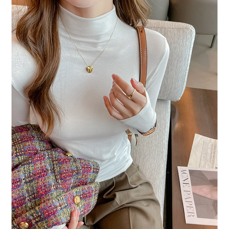 Women's Fashion Semi-Turtle Neck Long Sleeve T-Shirt - Image 3