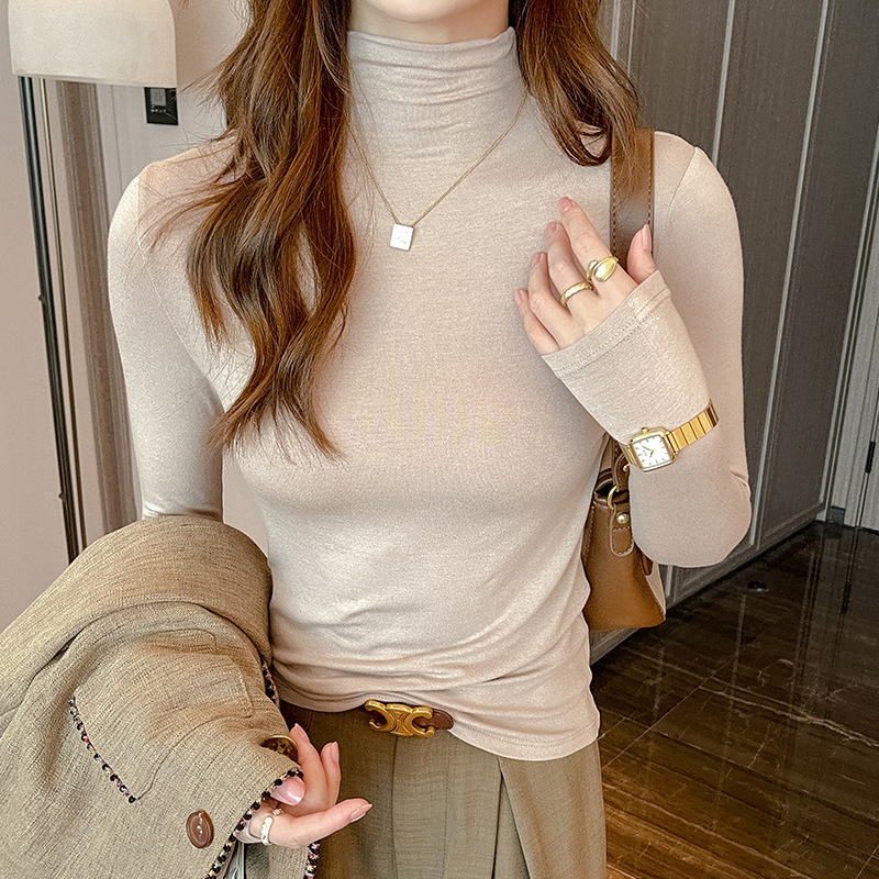 Women's Fashion Semi-Turtle Neck Long Sleeve T-Shirt - Image 4