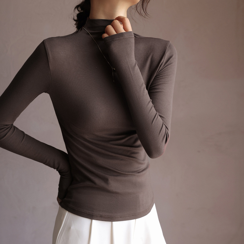 Women's Fashion Semi-Turtle Neck Long Sleeve T-Shirt - Image 6