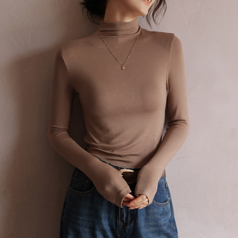 Women's Fashion Semi-Turtle Neck Long Sleeve T-Shirt - Image 7