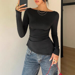 Women's Lace Bow Back Slim Long Sleeve