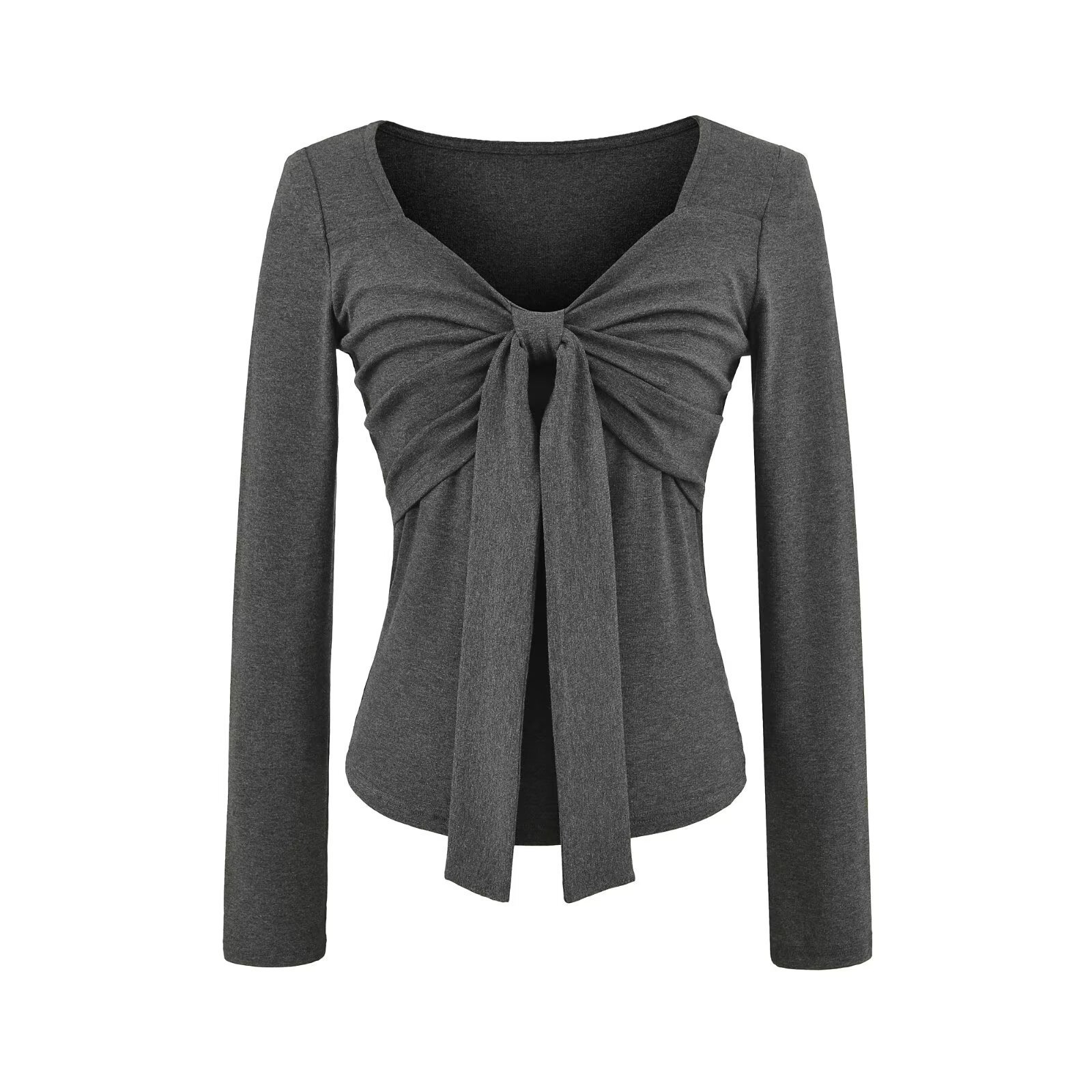 Bow Tie Inner Long Sleeve Women's Slim Base Shirt - Image 4