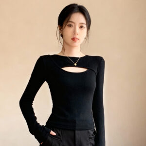 Women's Hollow Out Round Neck Long Sleeve Top