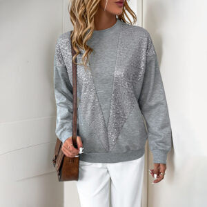 Loose Round Neck Spliced Sequin Sweatshirt For Women
