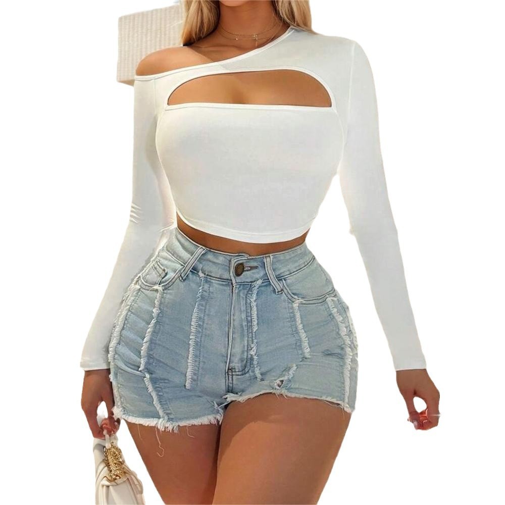 Simple Sexy T-shirt Fashionable Versatile Short Off-shoulder Top - Image 5