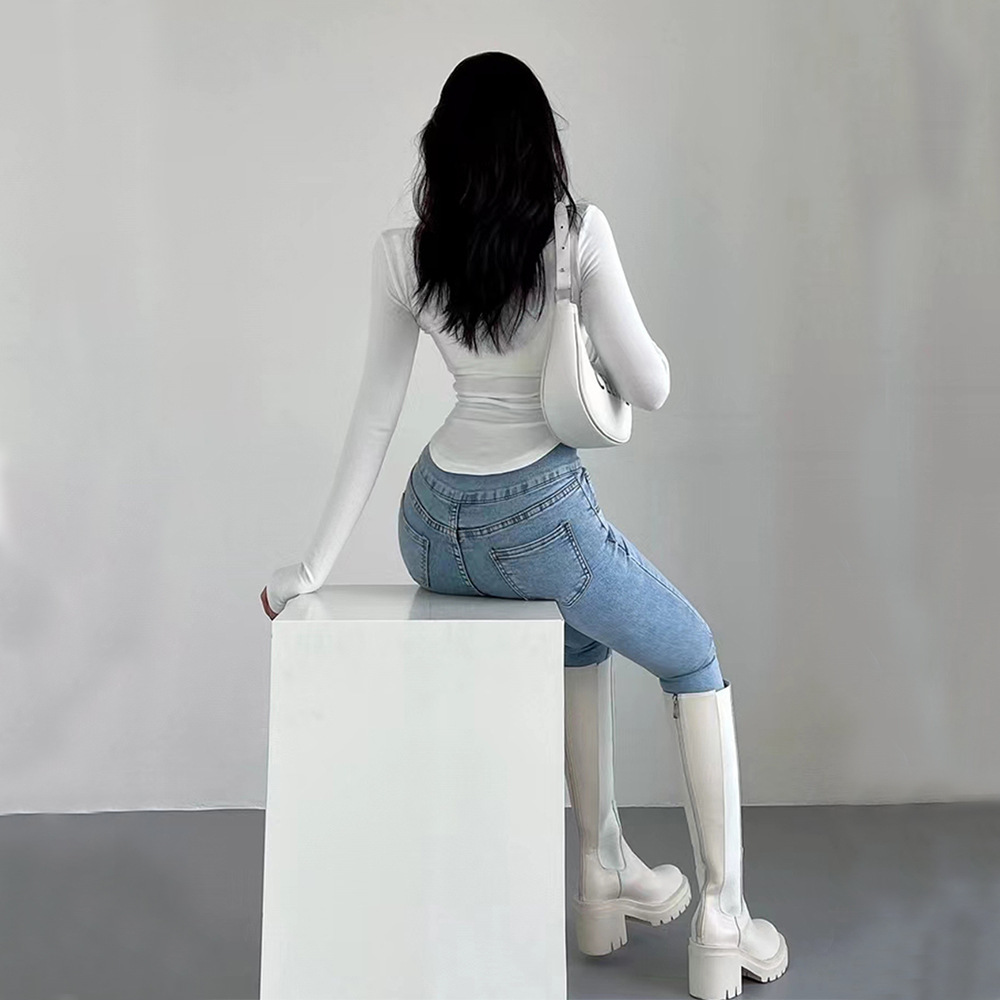 Women's Pure And Sexy Style T-shirt High-neck Slim-fit Figure-hugging Top For Autumn And Winter - Image 2