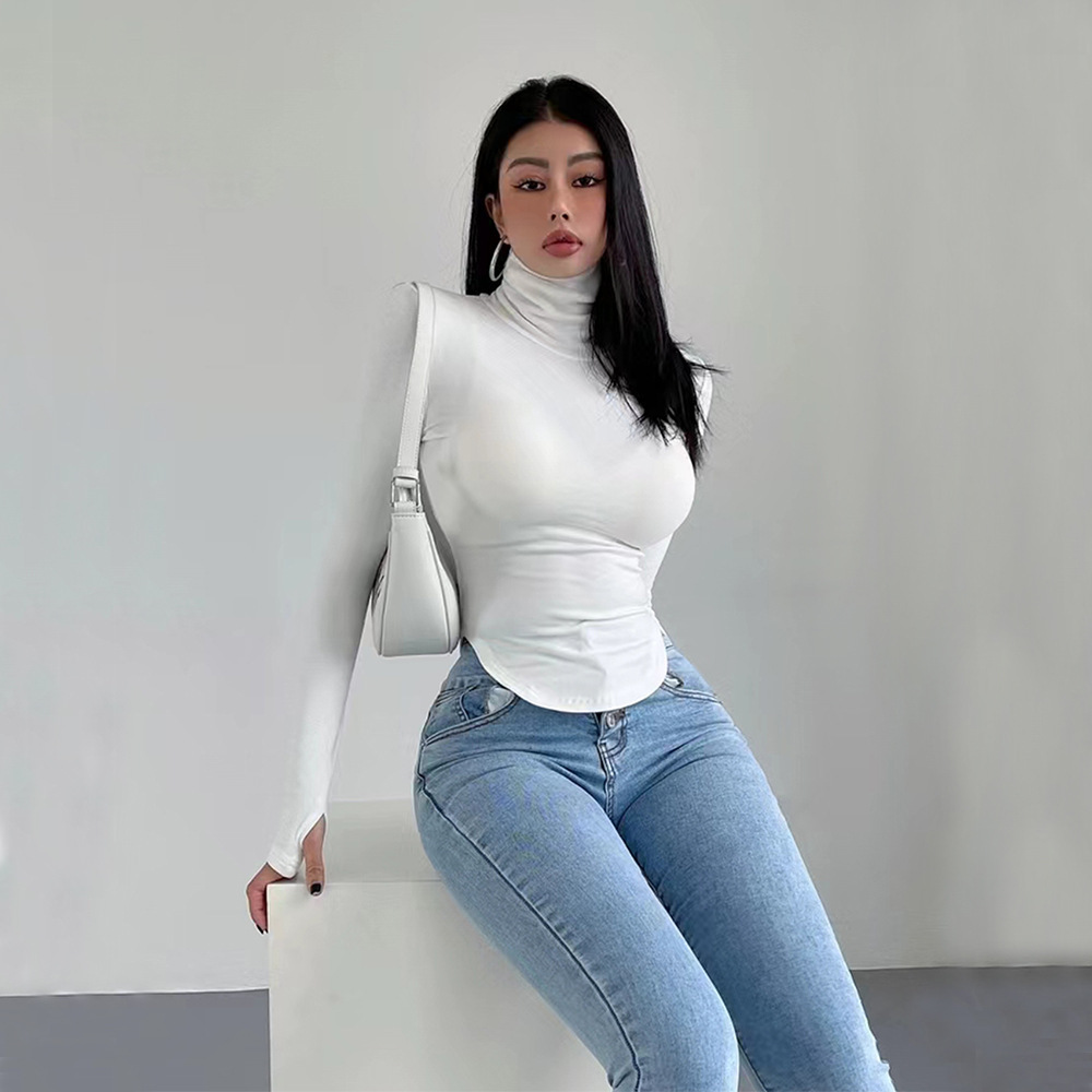 Women's Pure And Sexy Style T-shirt High-neck Slim-fit Figure-hugging Top For Autumn And Winter - Image 3